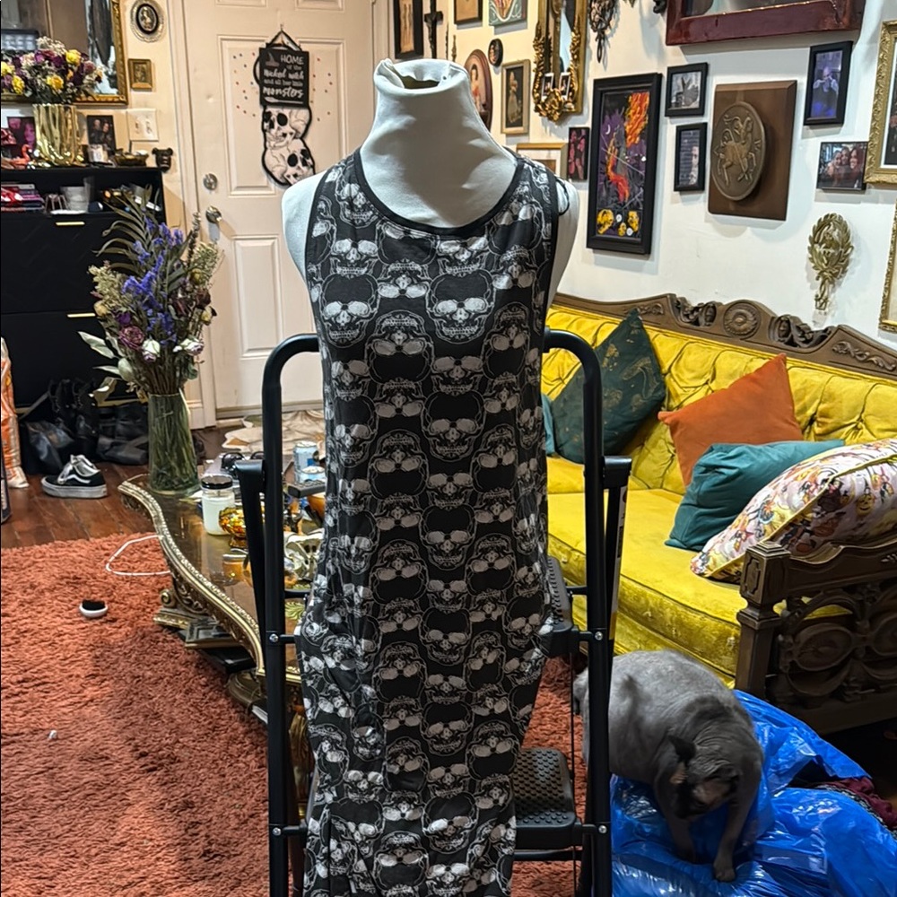 Skull Print Black and Gray Women's Dress